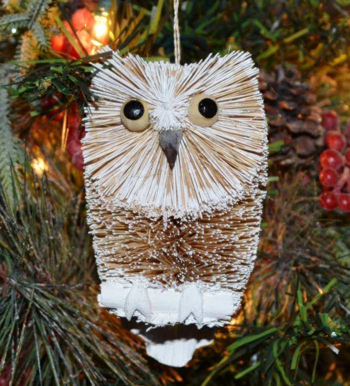 Brushart Bristle Brush Bird Ornament Snow Owl